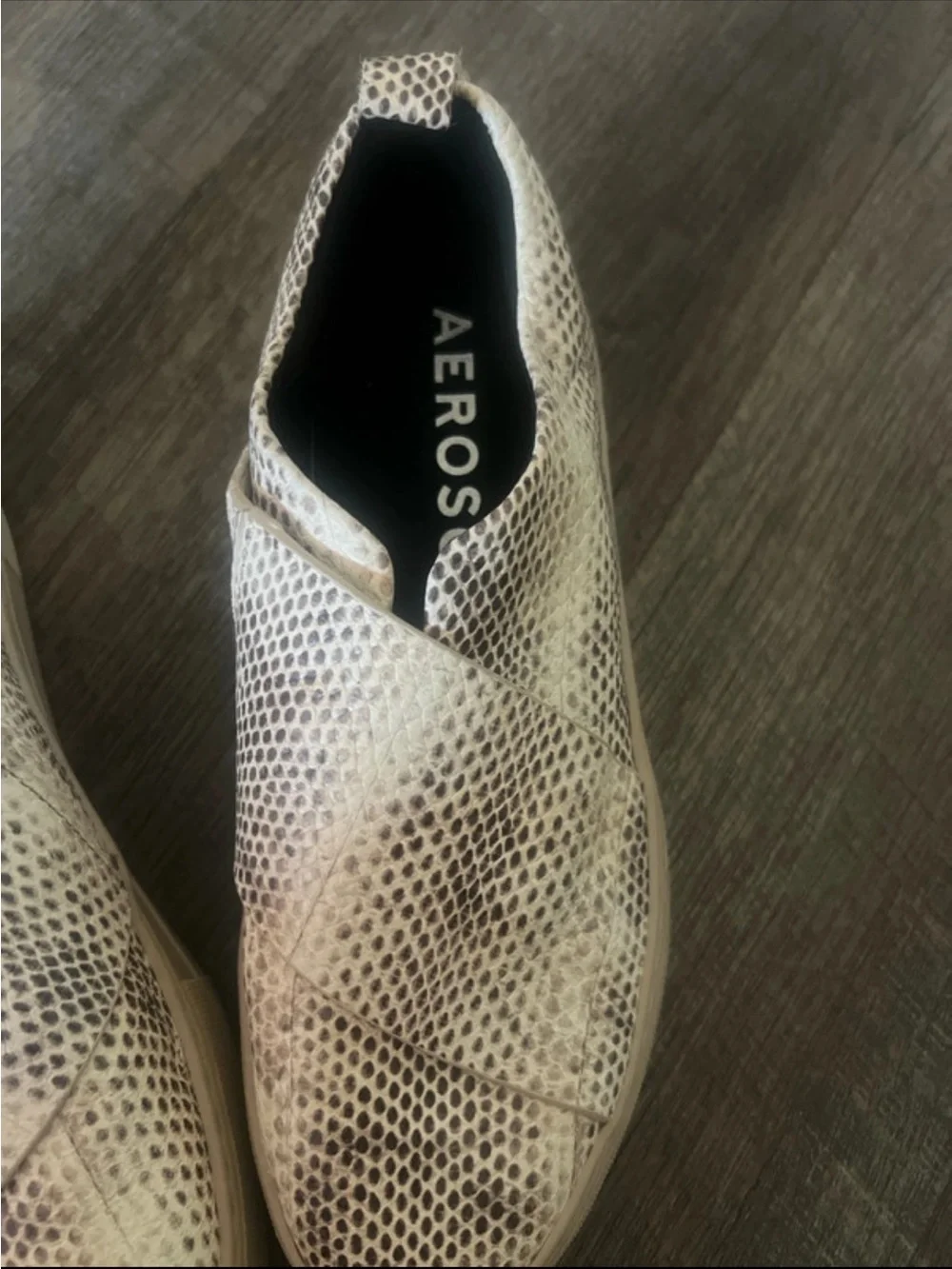 AEROSOLES Snake-Pattern Slip-On Shoe in Cream and Brown